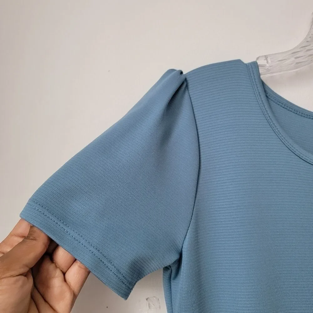 LULAROE Solid Slant Pocket Pleated Dress Light Blue Size Small - Picture 7 of 11